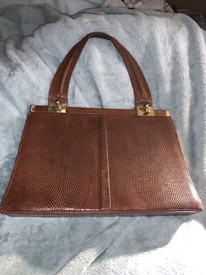 Mid Century Lizard Skin Pattern Leather Bag Jane Shilton Preowned