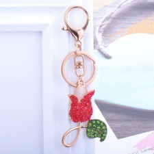 Fashion crystal keychain red rose key ring bag pendant charm jewelry