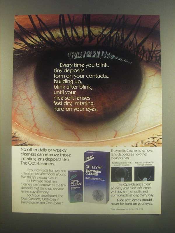 Alcon Ad 1985 Alcon Opti-Zyme Enzymatic Cleaner & Opti-Clean Ad | eBay