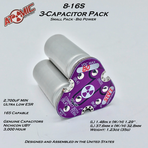 ATOMIC Compact ESC Cap Pack 8-16S / 2 700uF MIN / 80V / 16S Capable / USA - Photo 1/15