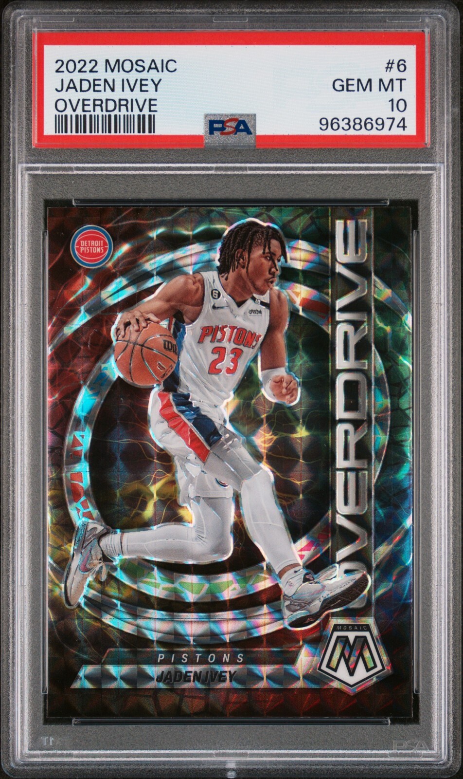 2022 Panini Mosaic Overdrive Jaden Ivey #6 ROOKIE CARD PSA 10 GEM MINT PISTONS