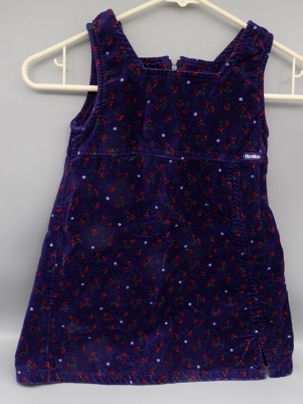 (数時間限定)vintage oshkosh レア柄 Vintage OshKosh Velour Velvet Purple Dress w/ Red White Flowers