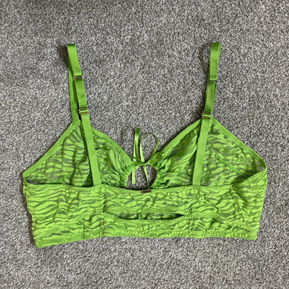 Bralette Savage X Fenty para mujer 2X verde malla transparente estampado de cebra corbata frontal ojo de cerradura Foto 2 de 4