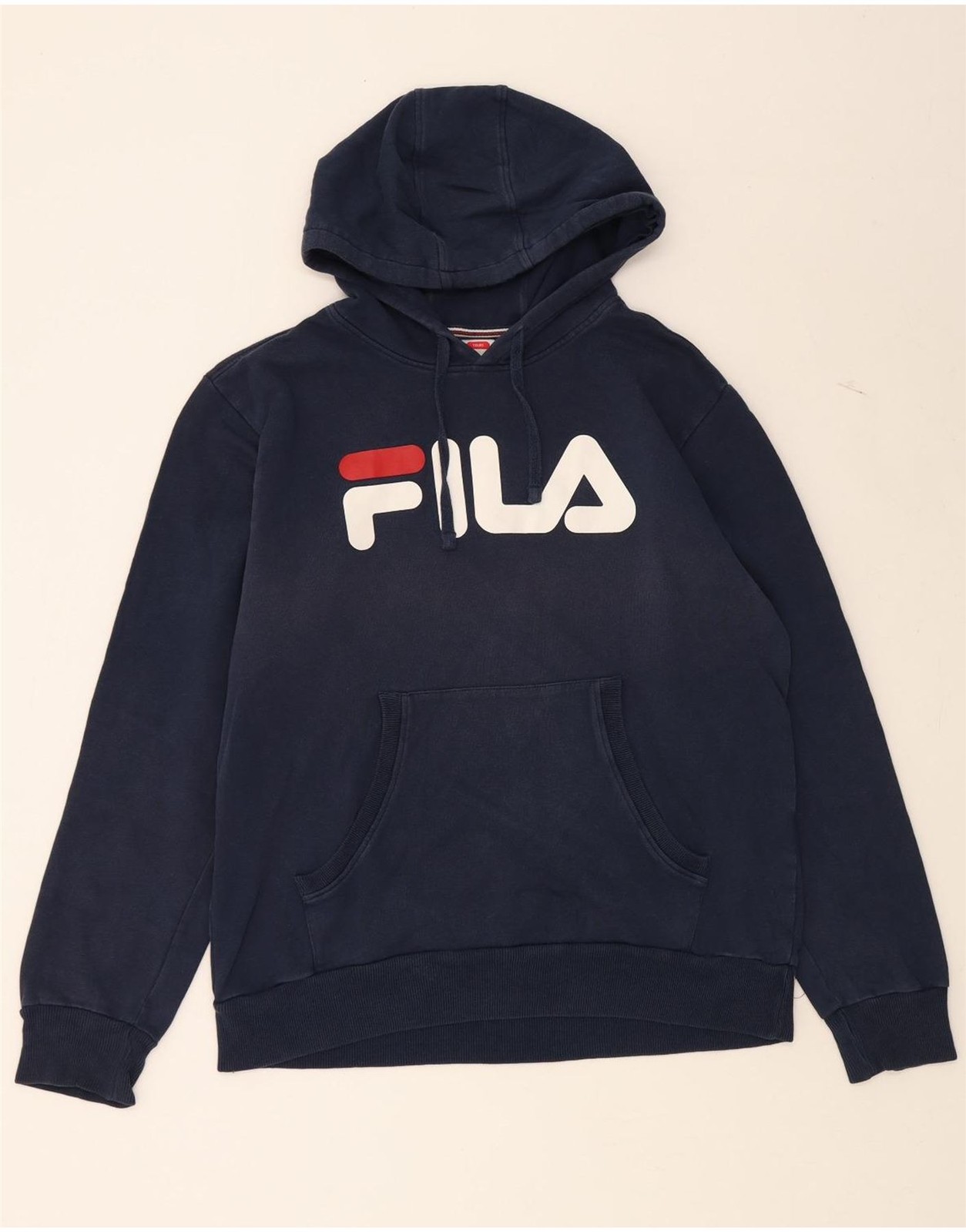 FILA Mens Graphic Hoodie Jumper Large Navy Blue Cotton AS01