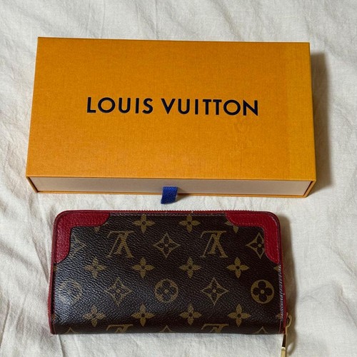 Louis Vuitton Monogram Long Wallet Brown Red Leather Used From Japan