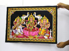 Antico Tessuto Cotone Poster Indù Signore Ganesha Lordess Sarswati & Laxmi