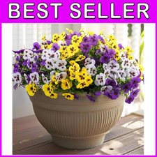 Colorful Fake Pansy Flowers for Planter, Purple Yellow White