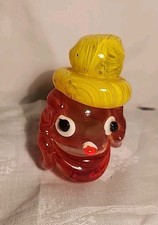 Blown Glass Clown Head with Yellow Hat Heavy Paperweight