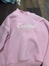 Edikted Pink Pullover Cotton Fleece Logo Sweatshirt Crew Neck Women's M
