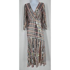 RIXO Tyra Multicolor Sequin Stripe Midi Dress with Slit Size S NEW