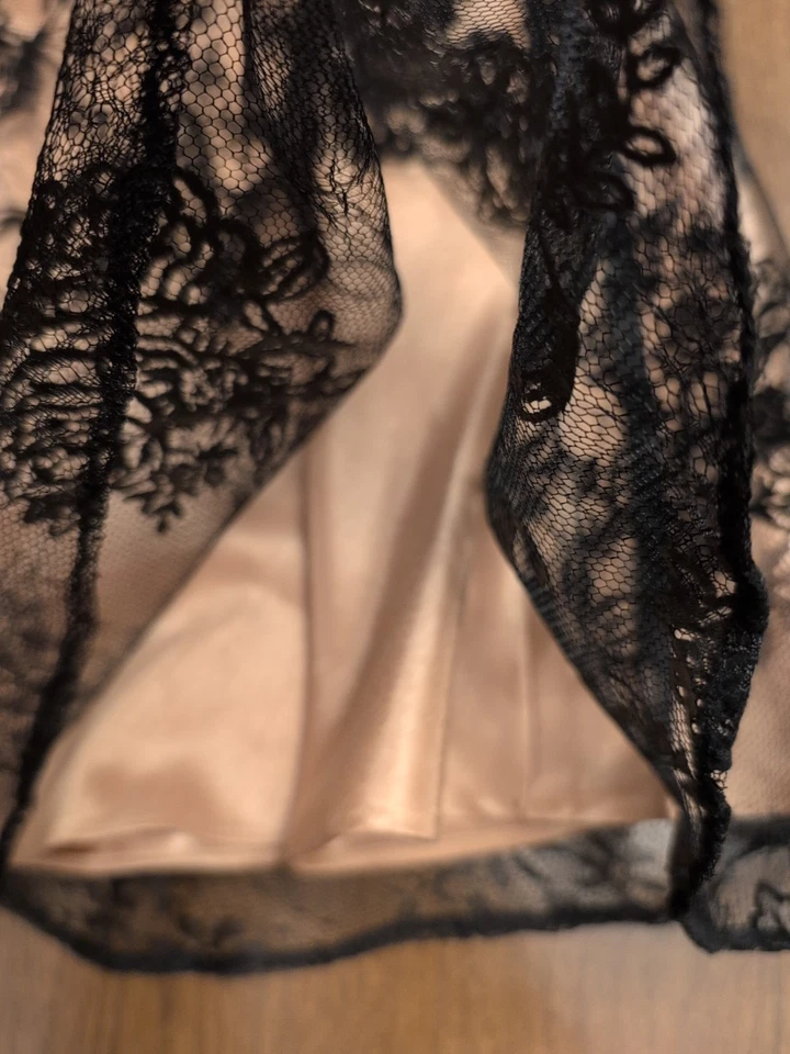 Vestido de encaje negro THE LIMITED talla 8 cóctel sin mangas marfil beige forro floral Foto 4 de 4