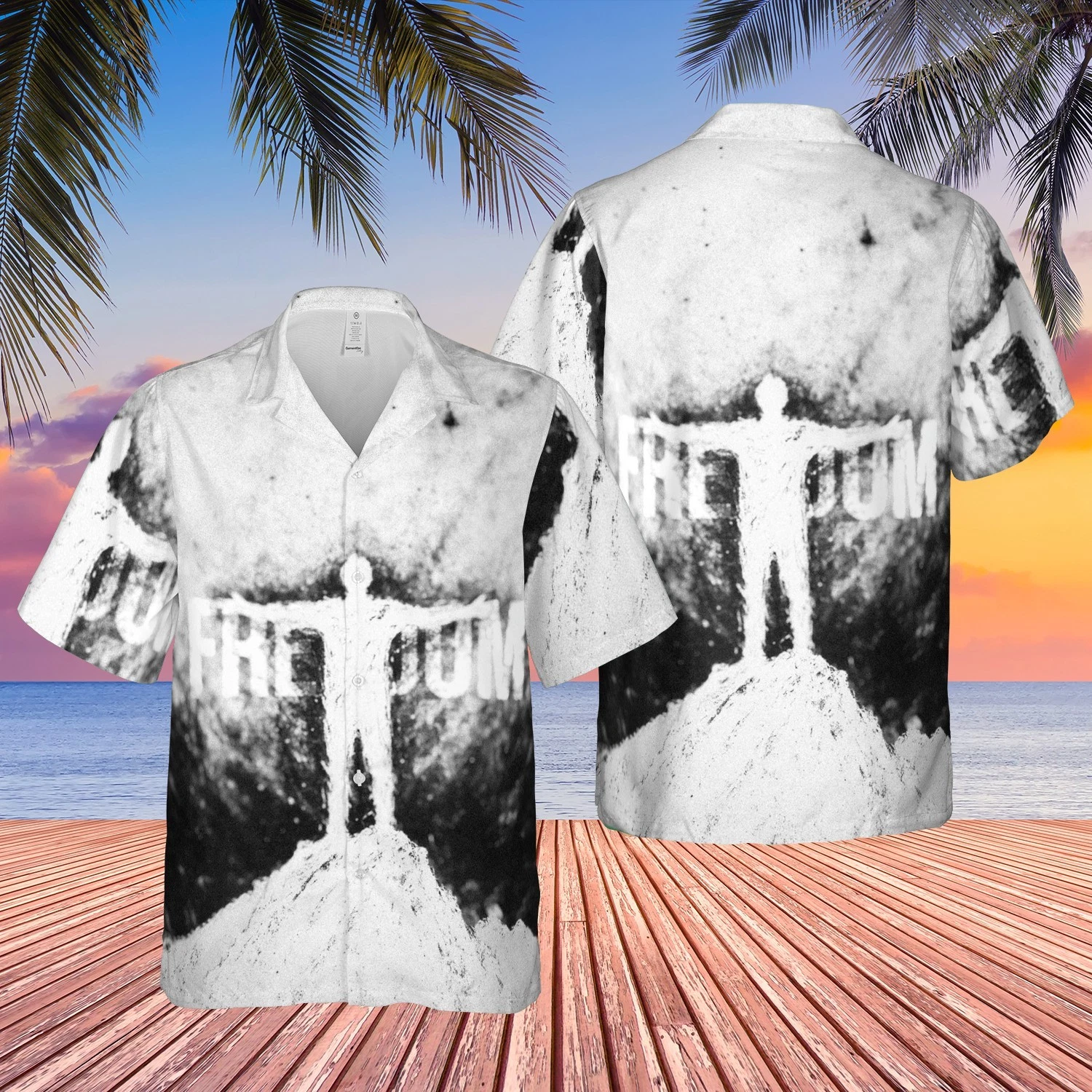 Black and White Grunge Aesthetic Aloha Shirt - Distressed Art Freedom Print