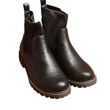 Corkys Cabin Fever Lug Boots  Size 10  Black Faux Leather Chunky Slip On