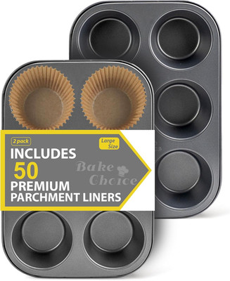 2 Pack Jumbo Muffin Pan for Baking, Extra Large Cupcake Pan includes 50 Natural