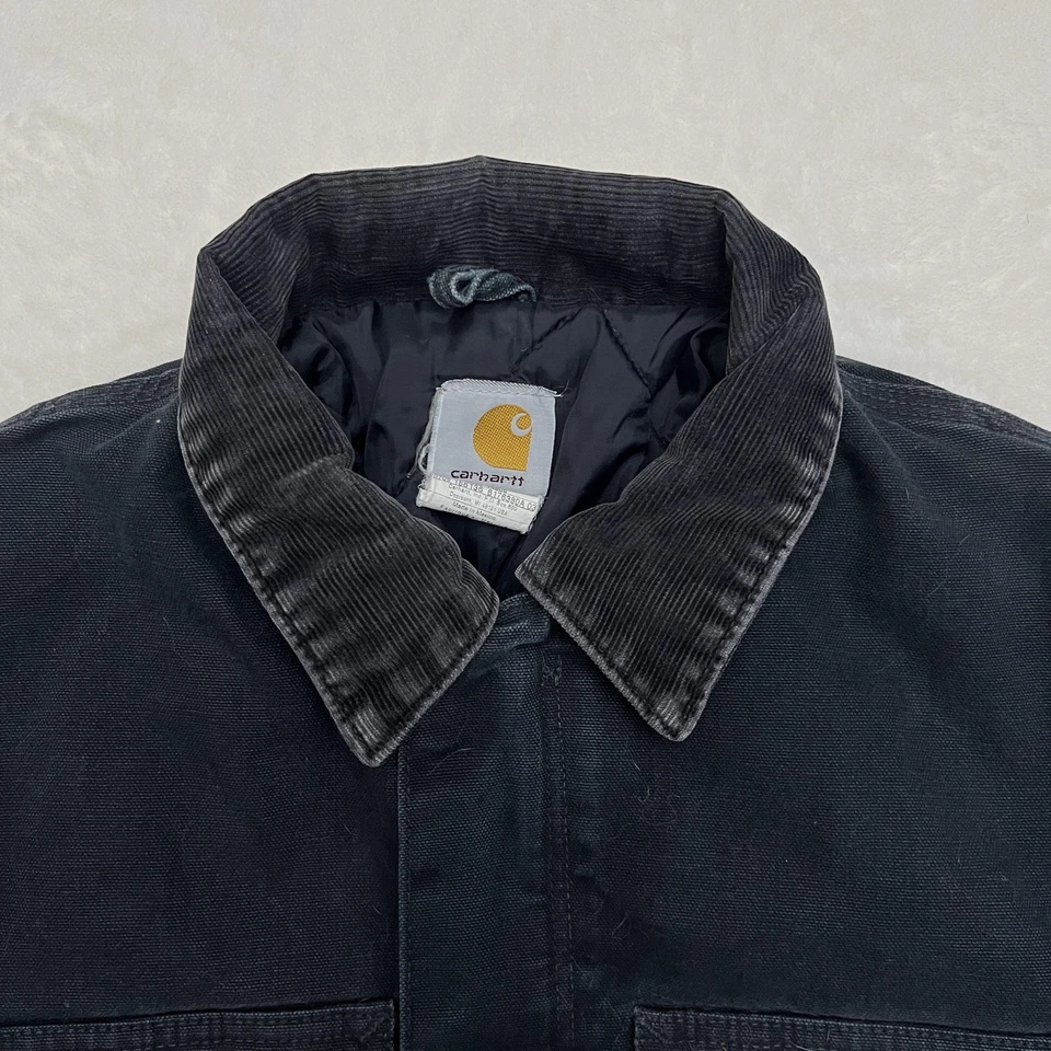 Chaqueta Carhartt Para Hombre Pequeña Regular Negra Pato Acolchada Forrada Cuello Pana C03 Foto 3 de 4