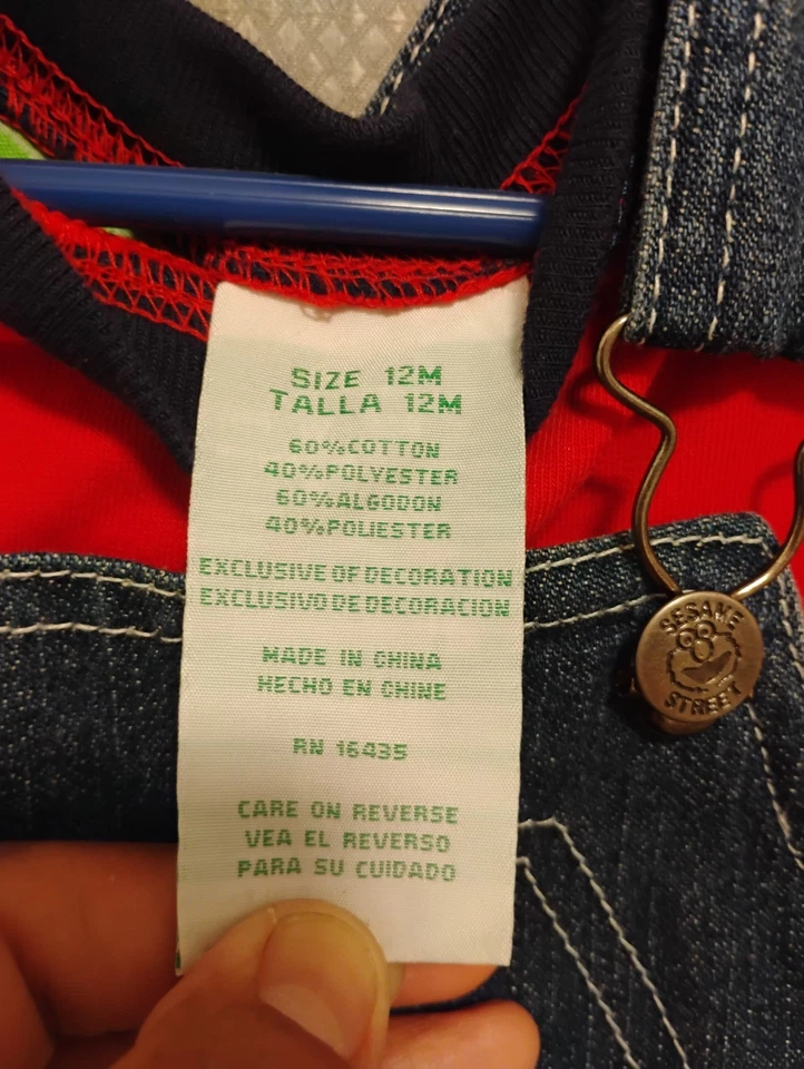 NWT Sesame Street Elmo And Cookie Monster Denim Overalls /Long Sleeve Tshirt 12m - Image 3 of 4