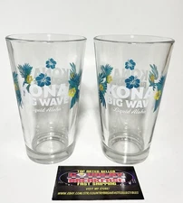Kona Big Wave Liquid Aloha Golden Ale 16 Oz Pint Beer Glasses Set Of Two (2) New