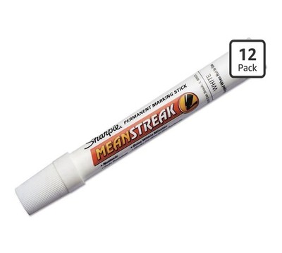 Sharpie Mean Streak Permanent White, Bullet Tip, White, Box of 12