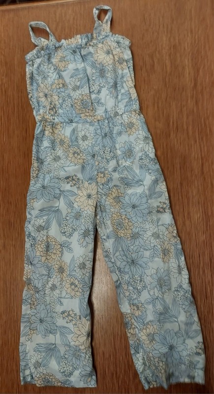 Crewcuts Girls Floral Sleeveless Cotton Jumpsuit Square Neck Blue/White 7