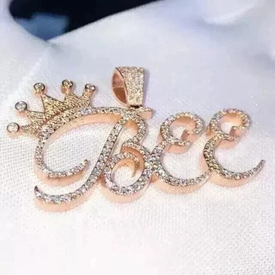 2.00Ct Round Cut Moissanite Customize Three Letter Pendant 14K Rose Gold Plated