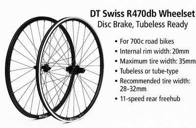 DT Swiss R470db Wheelset Tubeless Ready, Disc Brake, 11-Speed  Shimano,700c