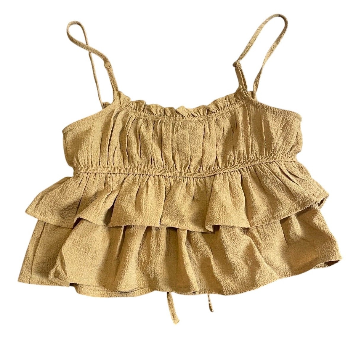 Wild Fable Womens Tiered Ruffle Chiffon Top Spaghetti Strap Size XXS Beige