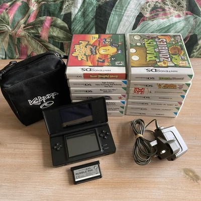 Nintendo DS Lite Schwarz Konsole Bundle mit Rumble Pak, Tragetasche + 14 Spiele