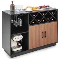 Industrial Wine Bar Cabinet Sideboard Buffet w/ Glass Holder &  Adjustable Shelf