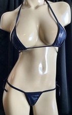 Exotic Dancerwear Stripper Bikini Thong Set Micro Style Black Hologram New