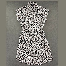 Express Button Dress Tie Belt Collared Cap Sleeves Animal Print XS