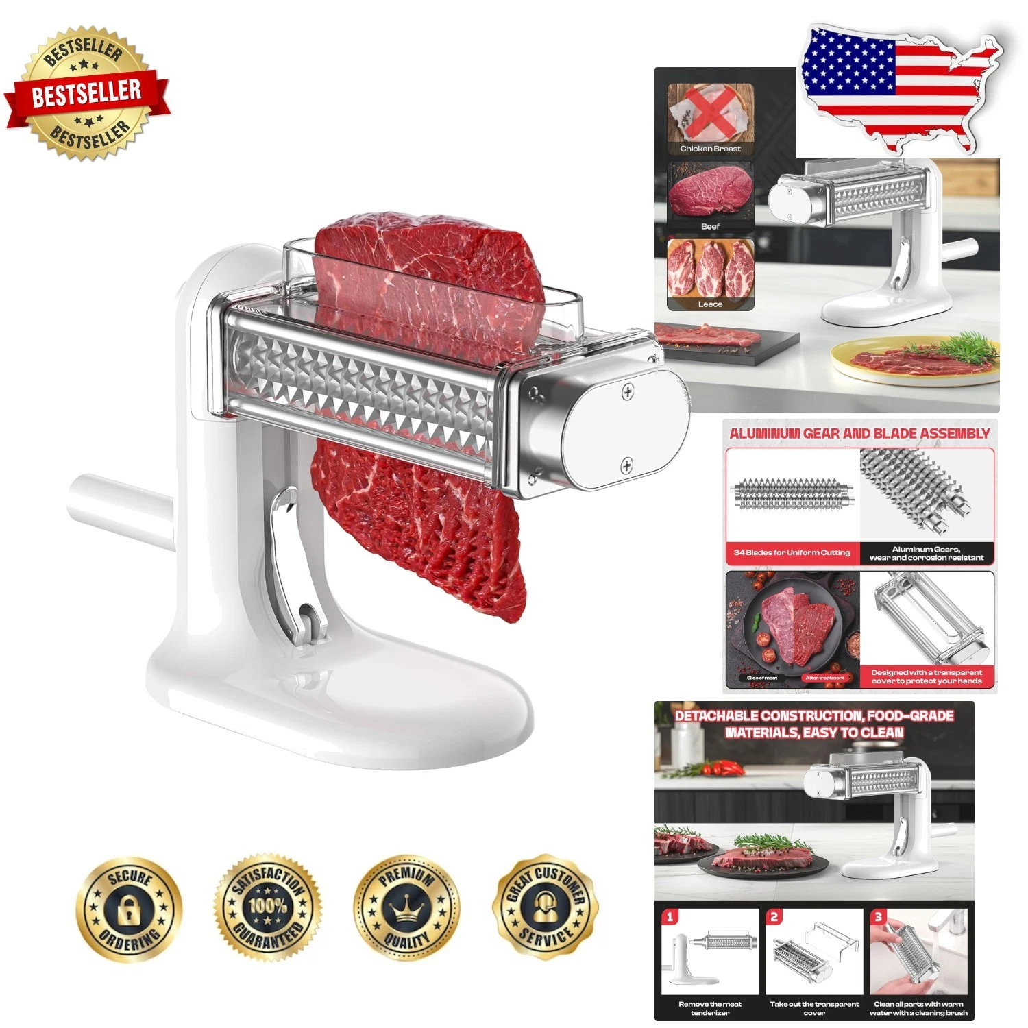 Manual Meat Tenderizer: Stainless Steel Gear, Slip-Free Base, Easy Clean
Opens in a new window or ta