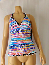 GOTTEX PROFILE Tankini Top size 8 Halter V neck multi color ruffles NWT