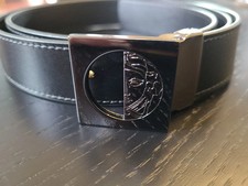 Mens Versace Black Made in Italy Lthr Belt Black Chrome Medusa Head Buckle