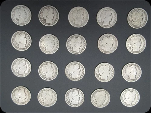 US BARBER HALF DOLLAR COLLECTION ROLL $10 FACE 20 90% SILVER COIN NO RESERVE NR