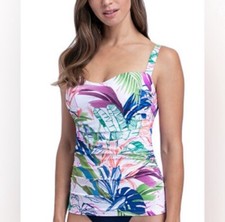 Profile by Gottex Tummy Control Tankini Top Tropicana Underwire D-Cup Swim 34D