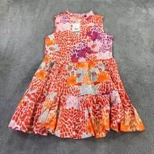 New Oliphant Dress Womens Medium Yoke Dress 1119V Orange Pink Mini Shift White