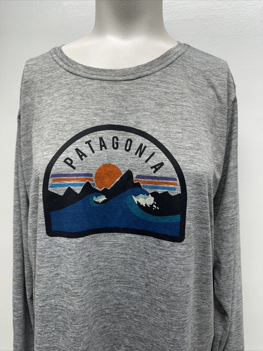 Patagonia Graphic Shirt Capilene Cool Quick Dry Lightweight Gray Long Sleeve XL