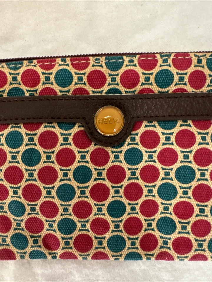 Relic Wristlet Coin Purse Card Holder zip Close Canvas Fun Dot Pattern - Image 3 of 4