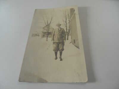 E2-13 Estate photo 1930's school boy in uniform standing in the snow