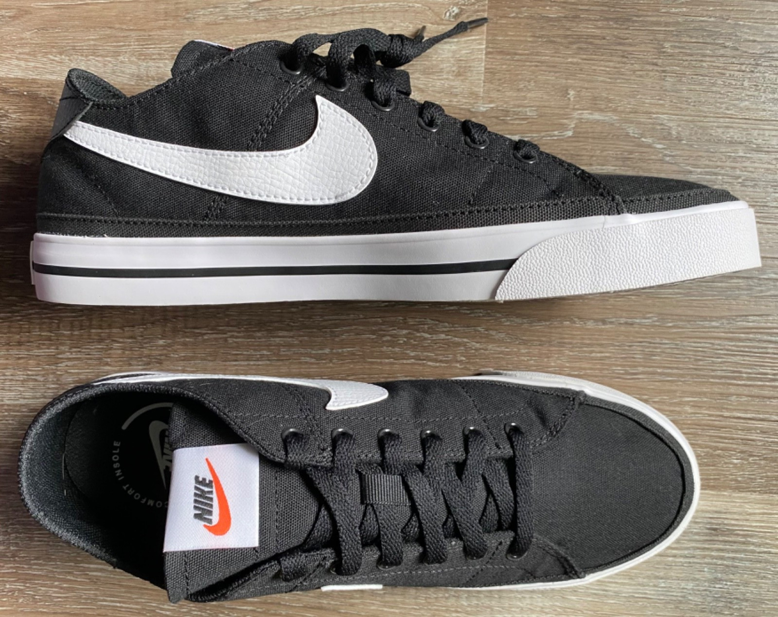 NIKE Court Royale Tennis Shoes~Black & White Canvas~ Women's