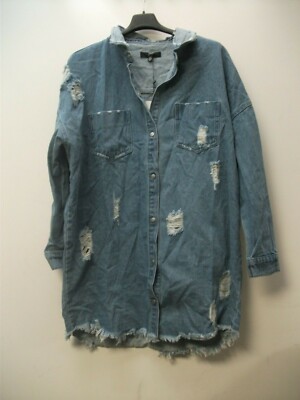 MISSGUIDED Blue ripped oversized shacket UK 10 JS002 HH 15