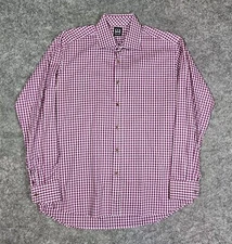 Ike Behar New York Checked Dress Collared Shirt Mens L Violet Button 100% Cotton