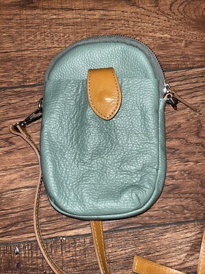 DIVINA FIRENZE ITALY Amanda GENUINE Leather Crossbody Bag Blue-green & Honey