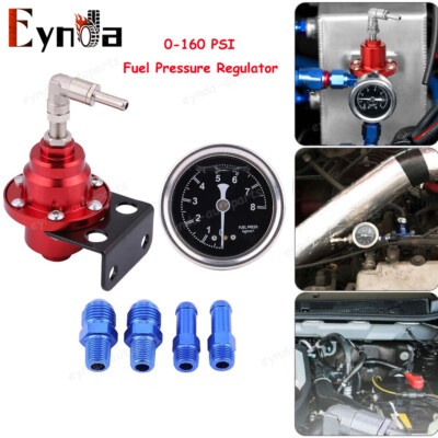 Aluminum Universal Adjustable Fuel Pressure Regulator + Gauge+ Fitting Kit