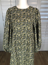 Mini Dress Womens Size M Black Yellow Floral Oversized Sleeves Cottage Core