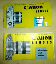 VINTAGE LOT OF 2 BOOKLETS CAMERA CANON LENSES DIRECTIONS TABLES 1955 1956