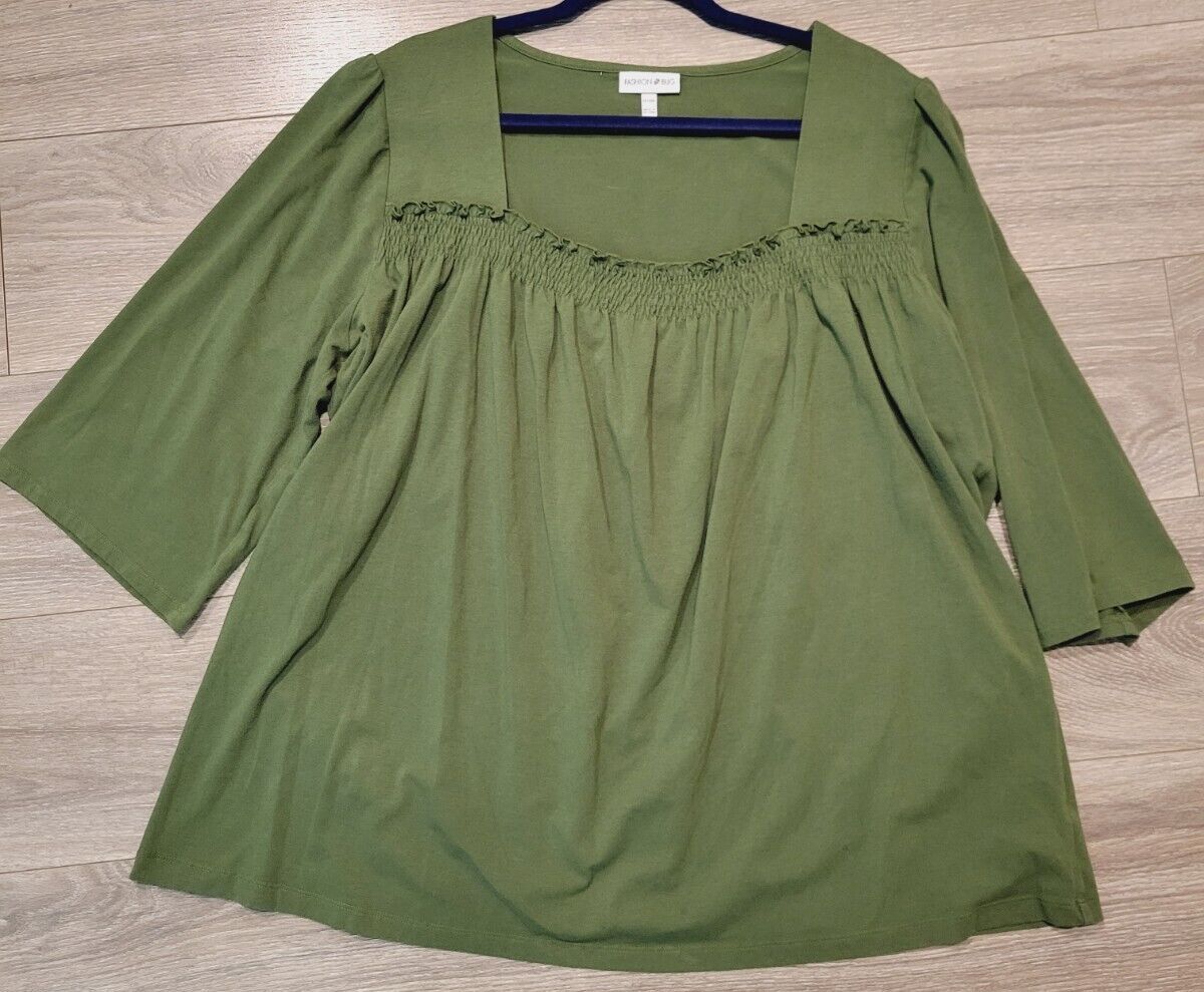 Y2K Fashion Bug Flowy Peasant Tunic Top Plus Size 22-24W Green