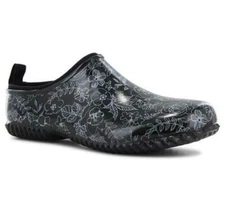 WESTERN CHIEF WOMEN'S SKETCH FLOWERS GARDEN CLOG SLIP ON WATERPROOF BLACK 212071