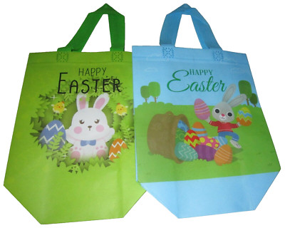 EASTER Reusable Tote Bags ~Set of 2 ~ Happy Easter ~ Blue /Green~8.6'' x 9'' x 4.3