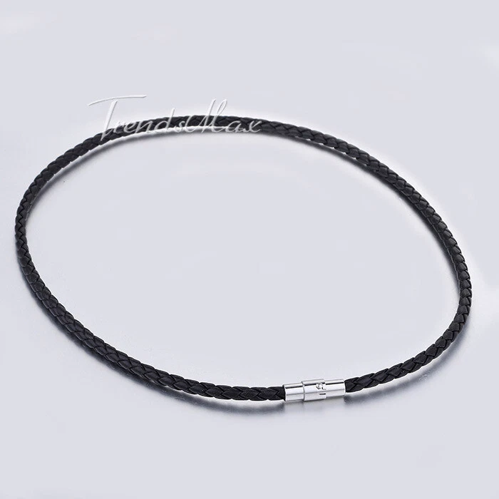 Gargantilla collar de cuero con cuerda trenzada negra de 4/6/8 mm para hombre con cierre magnético Foto 4 de 4